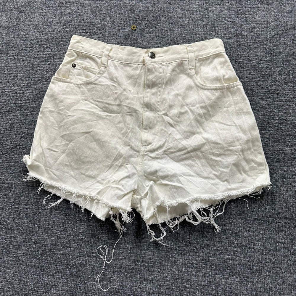 Honors Denim Shorts Womens Size 10 White High Waisted Raw Hem Cinch Back Cotton